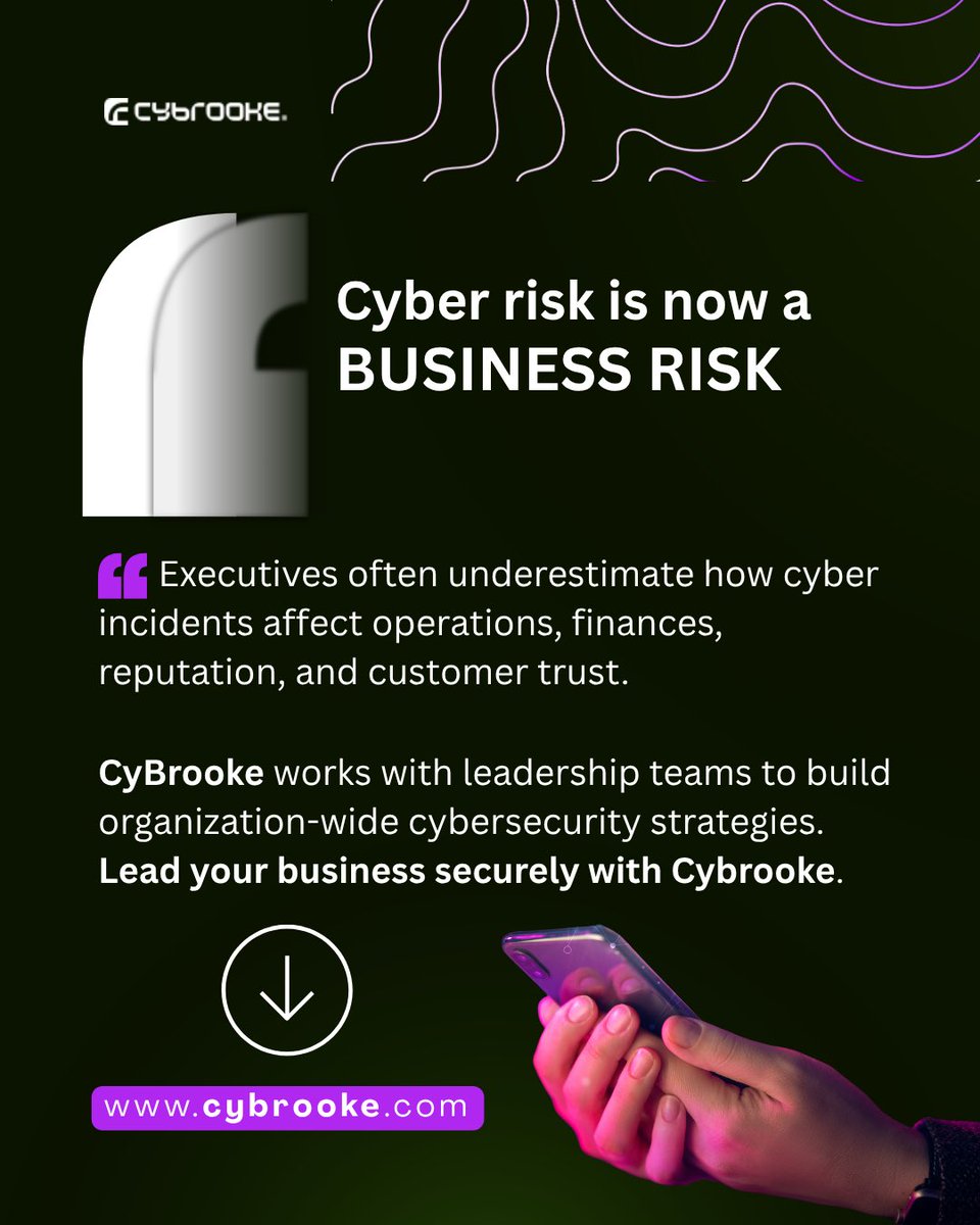 cybrookeltd's tweet photo. Cybersecurity is now something that businesses take seriously. Cyber risk now means business risk. 
Secure your business today with Cybrooke. 
Get started by visiting our website - https://t.co/mQ2Fp77s5I 
#cybersecurityexpert #businesssecurity #cybersecurityexperts https://t.co/n9fzFhQLYi