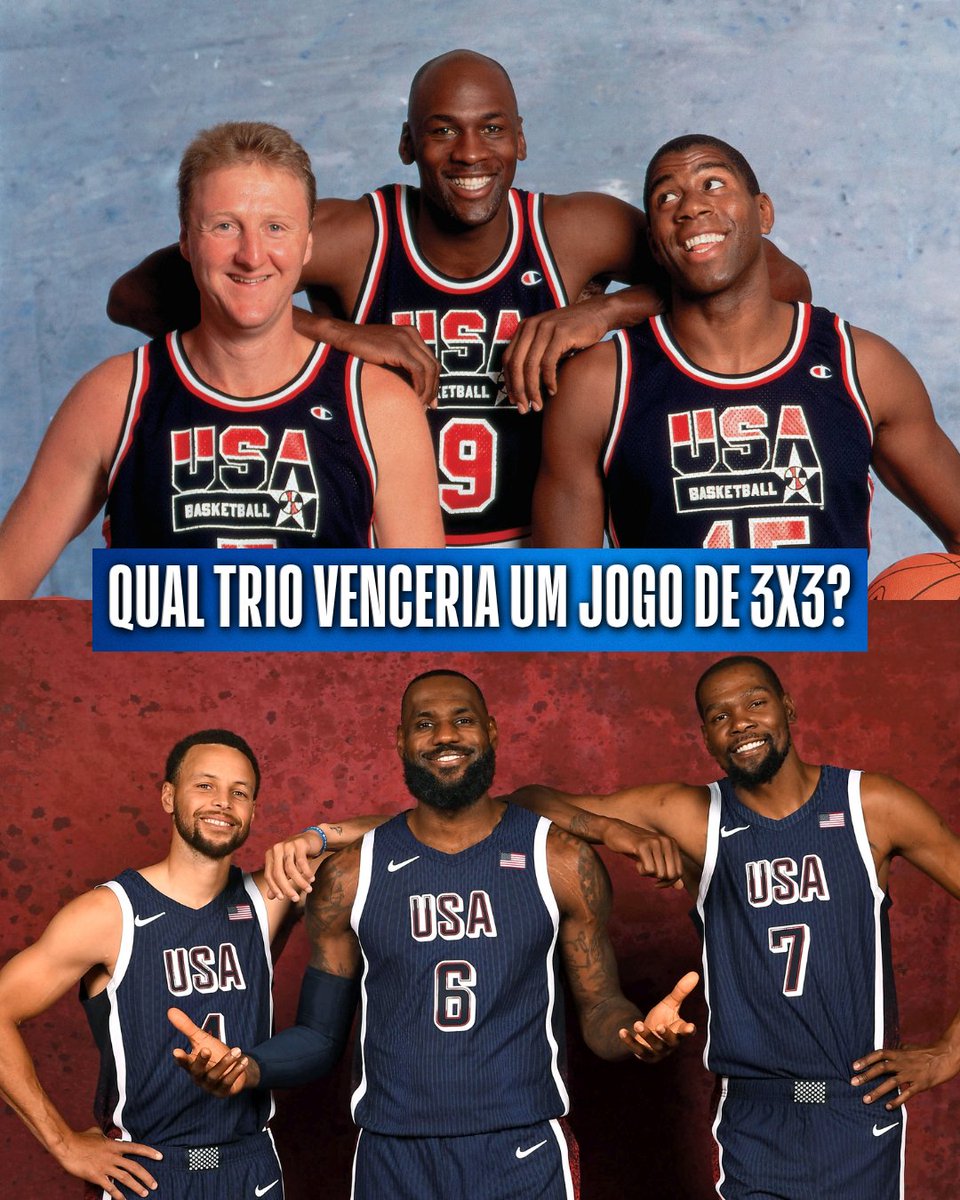 NBABrasil's tweet photo. Todos no AUGE, a vitória ficaria com o trio de 1992 ou 2024? 👀 #NBAMeme https://t.co/b9GeTbn90K