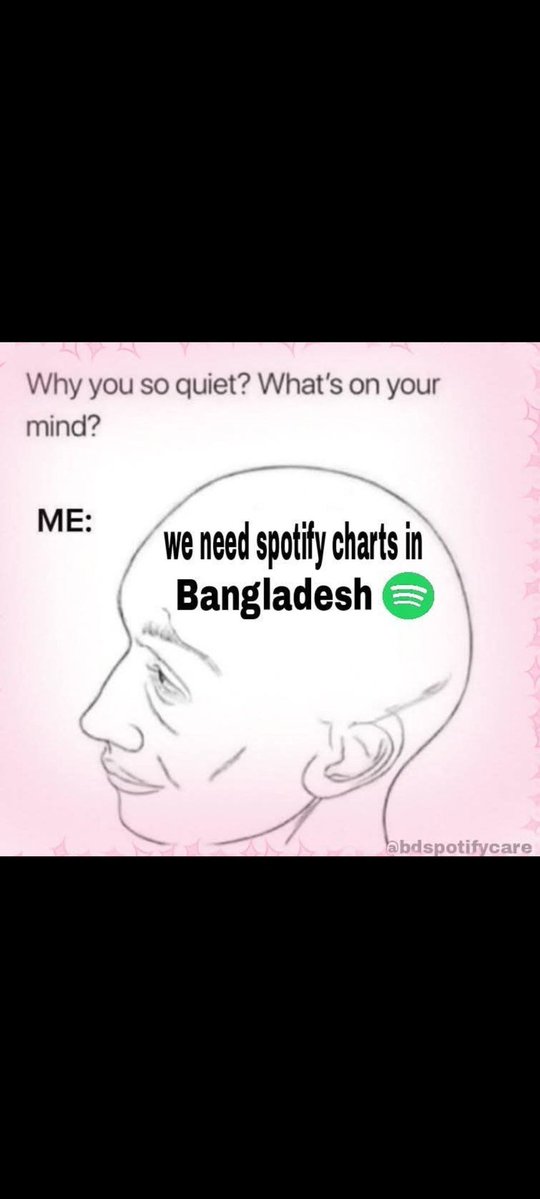 btsbdstreamers's tweet photo. Bangladeshi BTS ARMYs are incredibly dedicated to streaming on @Spotify. We request @SpotifyCares to launch Spotify Regional Charts in Bangladesh 🇧🇩 so we can see our true global and local impact. Thank you! ✨🔮#BringSpotifychartstoBD #BDdeserveSpotifyChart https://t.co/DcMfyHModi
