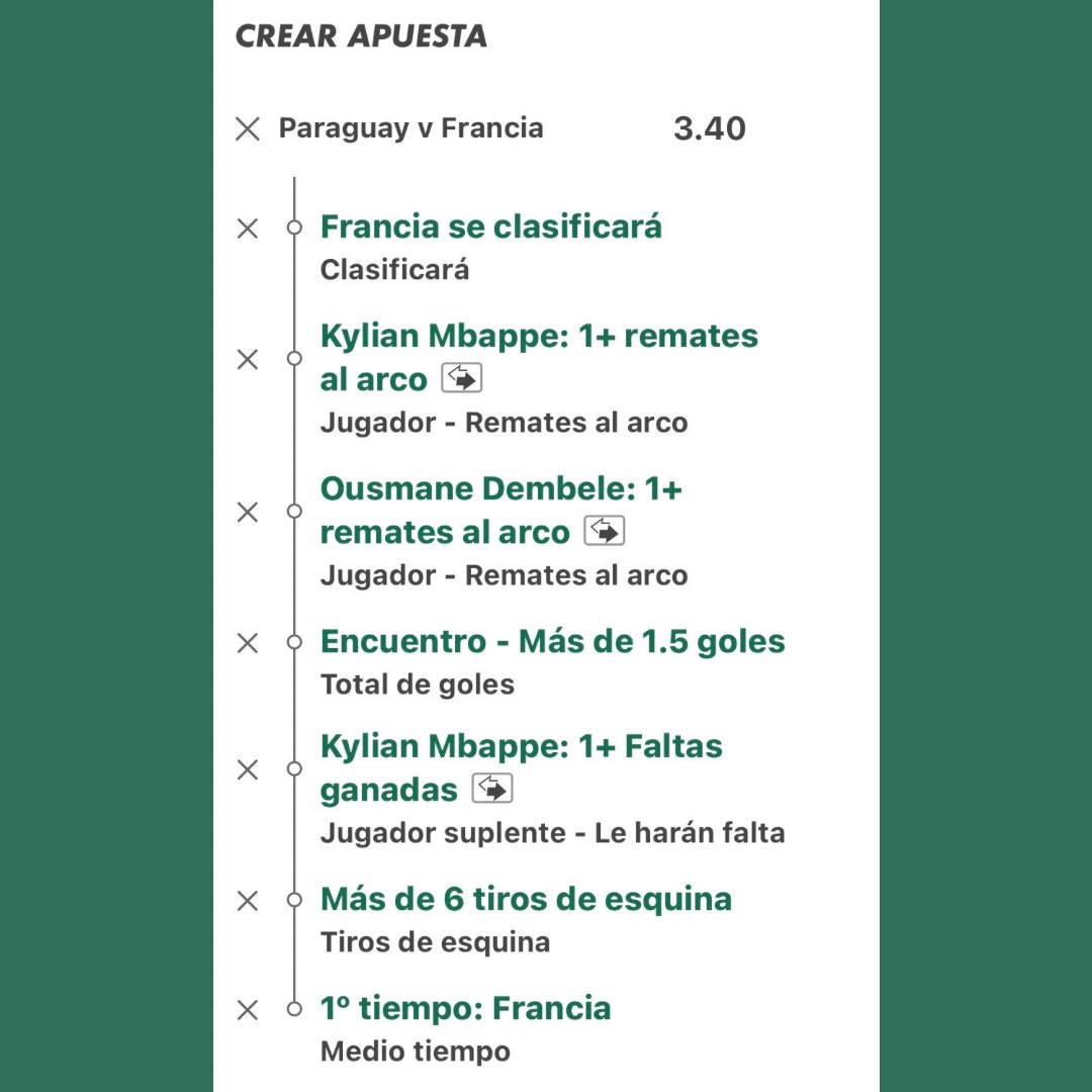 enriquevega__'s tweet photo. 🔥🏆 ¡ARRANCAN LOS OCTAVOS! PARAGUAY vs. FRANCIA CON 𝗖𝗨𝗢𝗧𝗔 𝗗𝗘 𝟯.𝟰𝟬 🇵🇾🇫🇷

✅ Francia se clasificará.
✅ Mbappé: 1 o más remates.
✅ Dembélé: 1 o más remates.
✅ Más de 1.5 goles en el partido.
✅ Mbappé: 1 o más faltas ganadas.
✅ Más de 6 tiros de esquina.
✅ Francia ganará en el 1er tiempo.

⚠️ Disponible con mi link: https://t.co/sTuiqxcdfh (aplican T&C) | +🔞 Juega con responsabilidad.