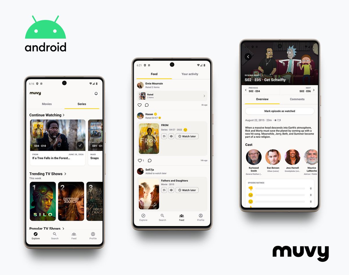 getmuvy's tweet photo. Muvy for Android is now in testing! 🤖

We're polishing the experience before the public release and looking for a small group of testers to help us improve it.

Want early access? Send us a DM. 📩

#TVTime #Muvy https://t.co/b98Ngc5C4R