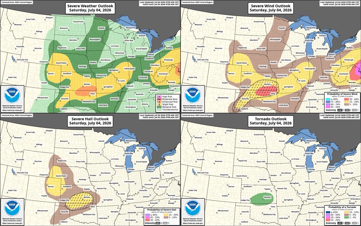 metlogicio's tweet photo. If you are planning to celebrate America's 250th Birthday today, please stay weather-aware. 

Today's severe weather risk includes the potential for widespread damaging wind gusts across portions of the Mid-Atlantic, including Washington, D.C., where some wind gusts may reach 75 mph. 

Additionally, significant outflow gusts exceeding 75 mph, large to very large hail, and isolated tornadoes are possible across portions of northern Oklahoma and southern Kansas. Be sure to have multiple ways to receive weather-related information and stay safe! #USA #4thofJuly #SevereWeather