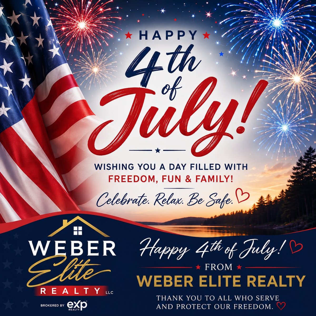 WeberEliteRTY's tweet photo. There truly is no place like home—especially on the 4th of July. 🇺🇸

Happy Independence Day from Weber Elite Realty! Wishing you a safe, relaxing, and unforgettable holiday. 🎆❤️

#Happy4th #WeberEliteRealty #HomeSweetHome #IndependenceDay #RealEstateLife https://t.co/w0JVgvLSjD