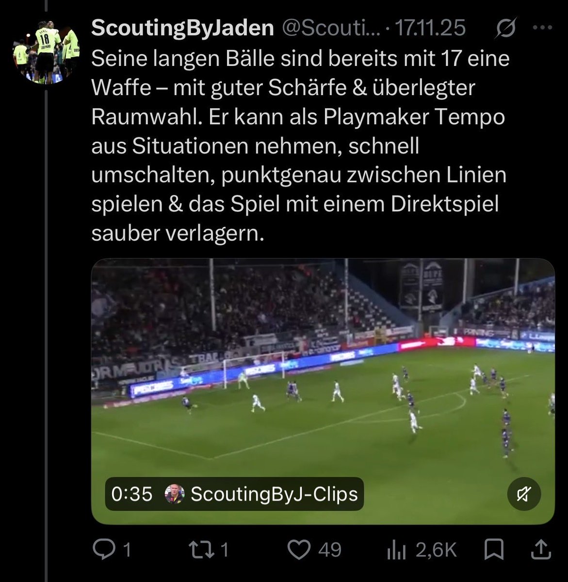 ScoutingByJaden's tweet photo. Scouting-Twitter ist tot.

Bis auf wenige Ausnahmen sind’s nur noch Ben-Griffis-Balkendiagramme oder es werden dreist ganze Threads geklaut, wo immer ~3-4 Stunden Arbeit reinfließen.

Find‘ ich sehr traurig. https://t.co/YjUycUJBQM