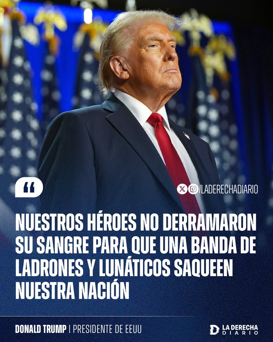 laderechadiario's tweet photo. 🚨🇺🇸 | "Nuestros héroes no derramaron su sangre para que una banda de ladrones y lunáticos saqueen nuestra nación": Donald Trump estalló contra los demócratas impulsores de la inmigración masiva que invadió a los Estados Unidos y e intenta derribar los valores fundacionales del país.