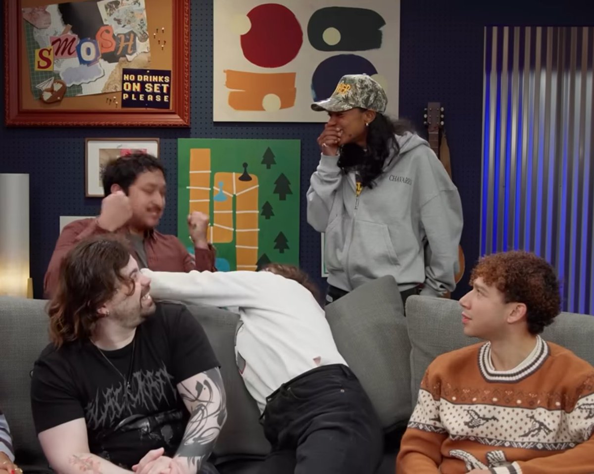 kklesgo's tweet photo. She was only on screen for like 5 seconds, but did anyone else notice Guchi laughing at Angela and Eli's antics in the background of yesterday's Games video? That seems like it's going to be a fun dynamic https://t.co/nxuBusB8RC