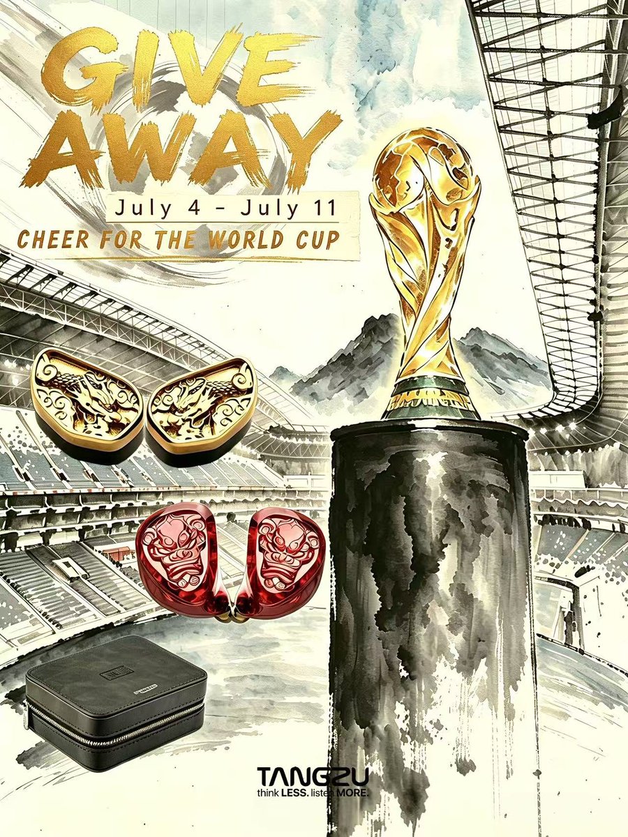 TangZu_Official's tweet photo. 🏆 WORLD CUP GIVEAWAY! ⚽🎉

The football madness has fully ignited! 🔥
To celebrate this global peak showdown with everyone and thank you all for your hardcore support, we are passing the ball directly to you—our exclusive giveaway kicks off now!🎧

🎁 The "Championship-Level" Prizes:
1x LI ZHI 
3x Waner 2 Red Lion 
5x Earphone case ultimate 

🗓️ Giveaway Period:
July 4th — July 11th

📋 How to Enter (Your Game Plan):
1. Follow all our official social media accounts.
- X (Twitter): @TangZu_Official
- Instagram: @tangzu_audio
- Facebook: Tangzu Audio
2. Like this post and Share/Retweet it publicly.
3. Comment below with your favorite football team or player and tell us why they hold a special place in your heart! 
4. Tag 2 friends in your comment to invite them to the ultimate fan zone!

Are you ready to score your winning goal?

Good luck to everyone and your favorite teams—bring the sound of victory home! 🥳⚽

#TANGZU #WorldCup2026 #Giveaway #FootballFever #LiZhi #RedLion