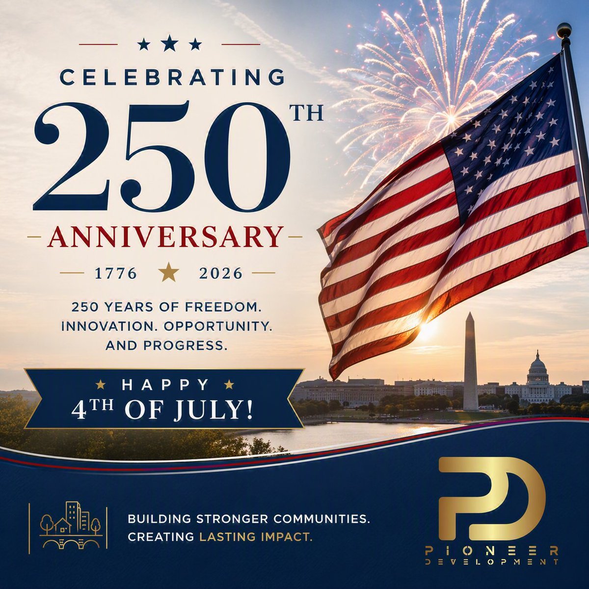 pioneerdevco's tweet photo. Happy Fourth of July to all of my American friends and partners. 

Today we celebrate 250 years of innovation, resilience and collaboration that will continue to shape the future of technology and manufacturing. https://t.co/vbhXGvvm9n