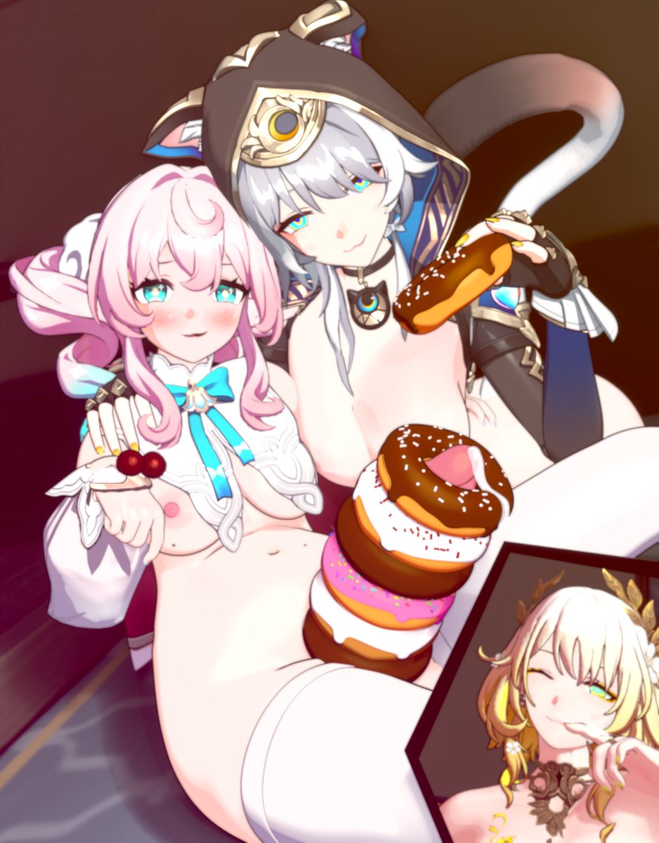 passengerlamp1's tweet photo. Some dessert for Aglaea... after all for her to get in touch with her humanity you prob need to make her giggle a bit, don't you?🍩| #Hyacine #Aglaea #Cipher #Hyaciphlaea https://t.co/PUuUE1QmOa