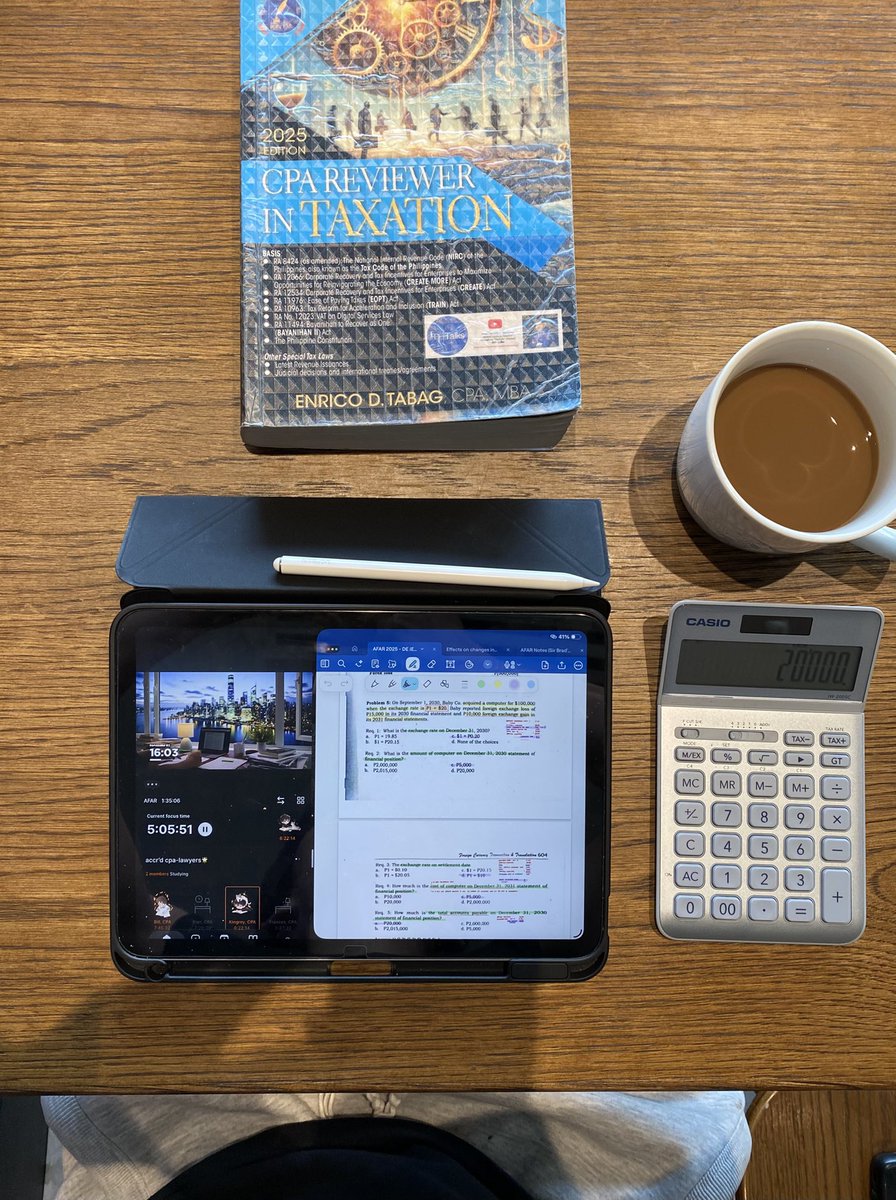 KingreyfCPA's tweet photo. ˚ study log | 07.04.26 📚
tax + afar + at day!

- income tax (recall 😬) - foreign currency (pracprob) - conso. fs (pracprob)
- audit &amp; assurance services (drills)

study. study. study.

#studytwt #studylog https://t.co/8997GiMjTR