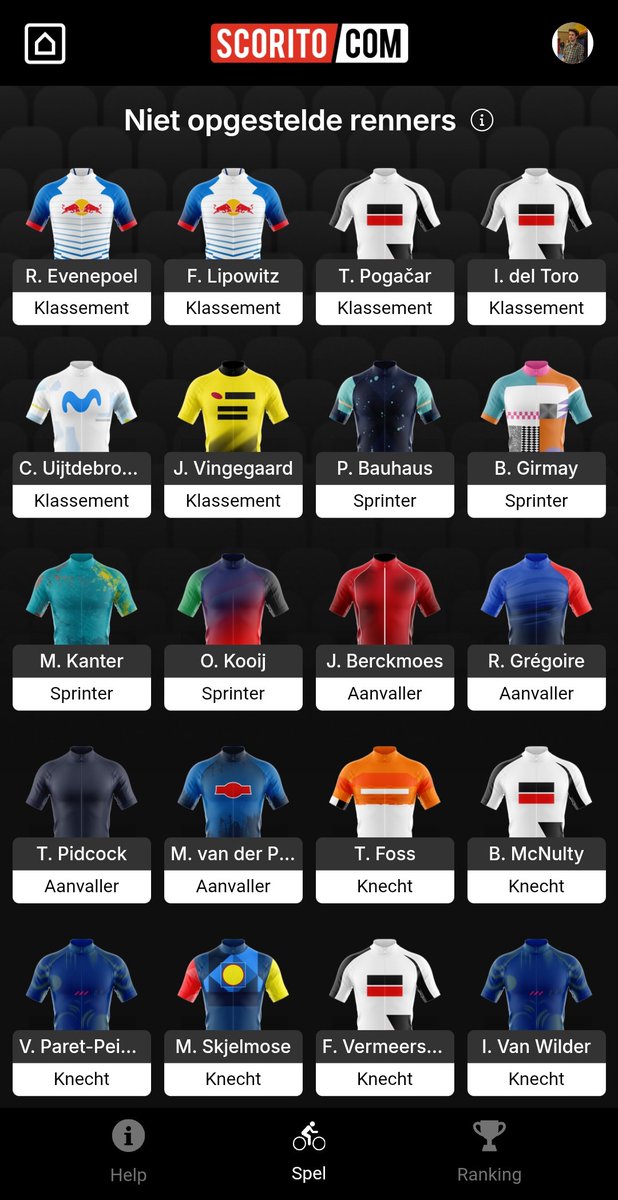 AlbertDamsteegt's tweet photo. Aantal lessen meegenomen: 
1. Teampunten!
2. Niet teveel geld aan sprinters
3. Kleppers will be kleppers

Hier gaan we het mee doen #scorito https://t.co/2LvkpNlASn