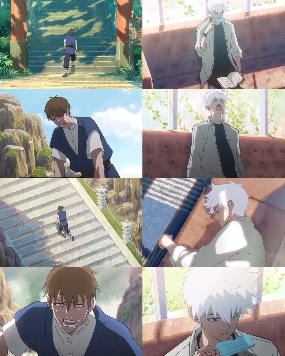meihanxues's tweet photo. cheng ge really does all the grunt work 😭 him fighting for his life climbing a thousand steps meanwhile lu guang just eats snacks and naps on the sofa like a cat it's too good https://t.co/FKeyI4OUhL