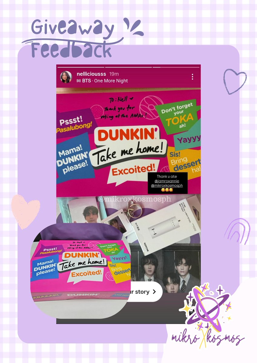 mikroxkosmosph's tweet photo. Thank you for voting at the AMAs!
Donuts for those who sent their voting receipts. 💜
#mikroXproofs
#mikroXfeedbacks https://t.co/7AqyuQipbE