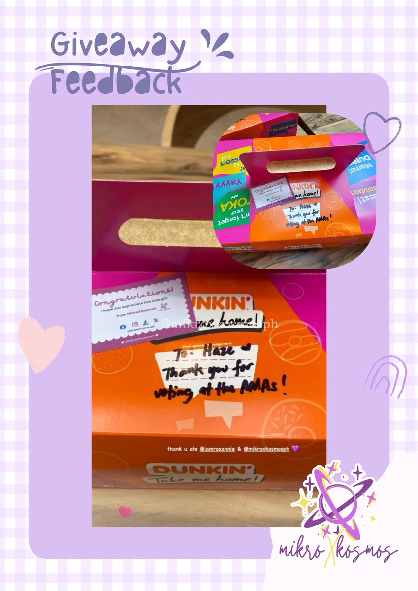 mikroxkosmosph's tweet photo. Thank you for voting at the AMAs!
Donuts for those who sent their voting receipts. 💜
#mikroXproofs
#mikroXfeedbacks https://t.co/7AqyuQipbE
