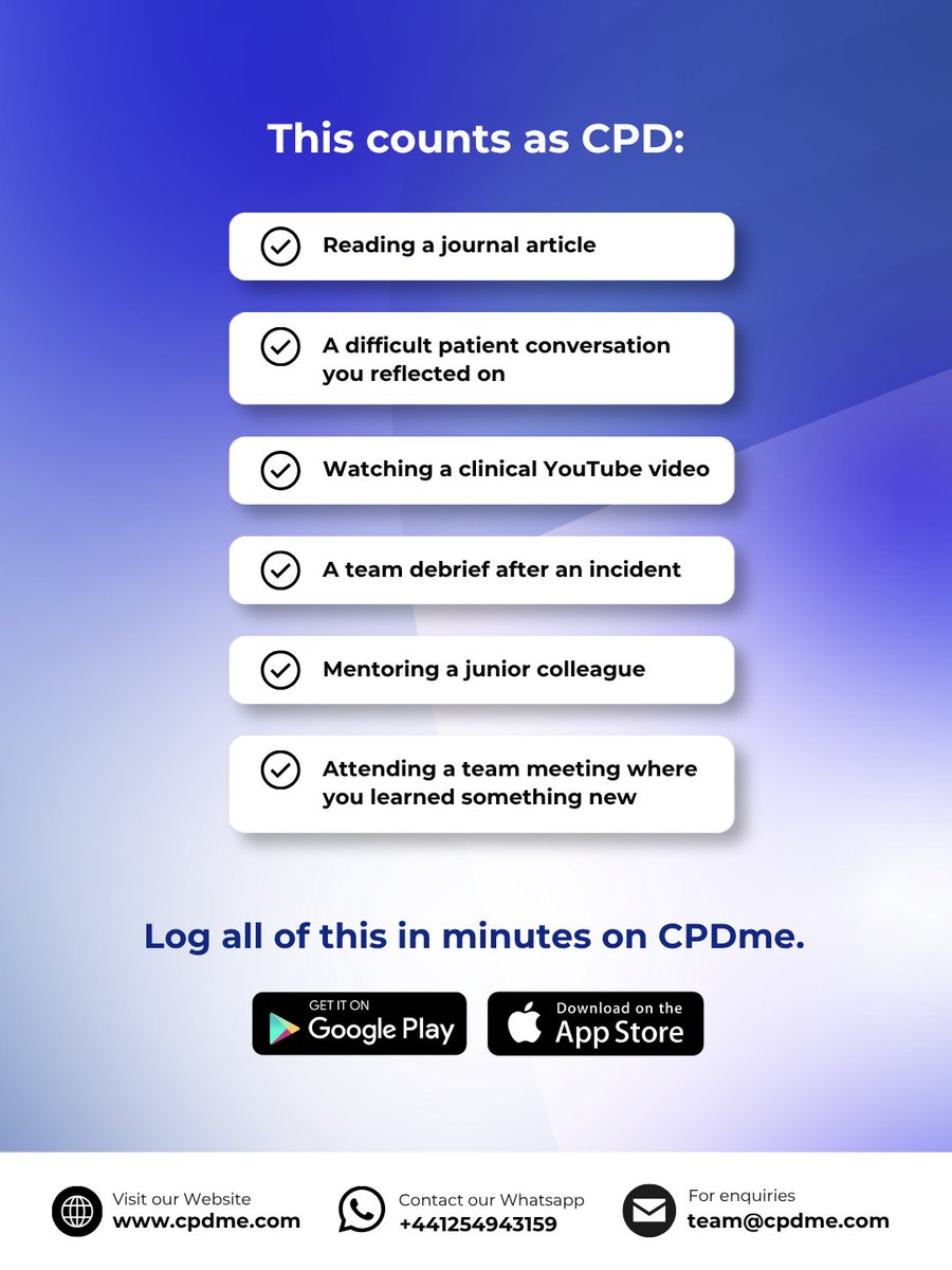 cpdme's tweet photo. 📌 [Save this]

Most professionals think CPD means formal training days and courses, but it doesn't.
You are already doing it, you are just not logging it anywhere 😮‍💨

Log it with CPDme now!

#CPDme #CPDMadeSimple #CPDPortfolio #NMCRevalidation #AlliedHealthProfessionals https://t.co/rSPJymLOgh