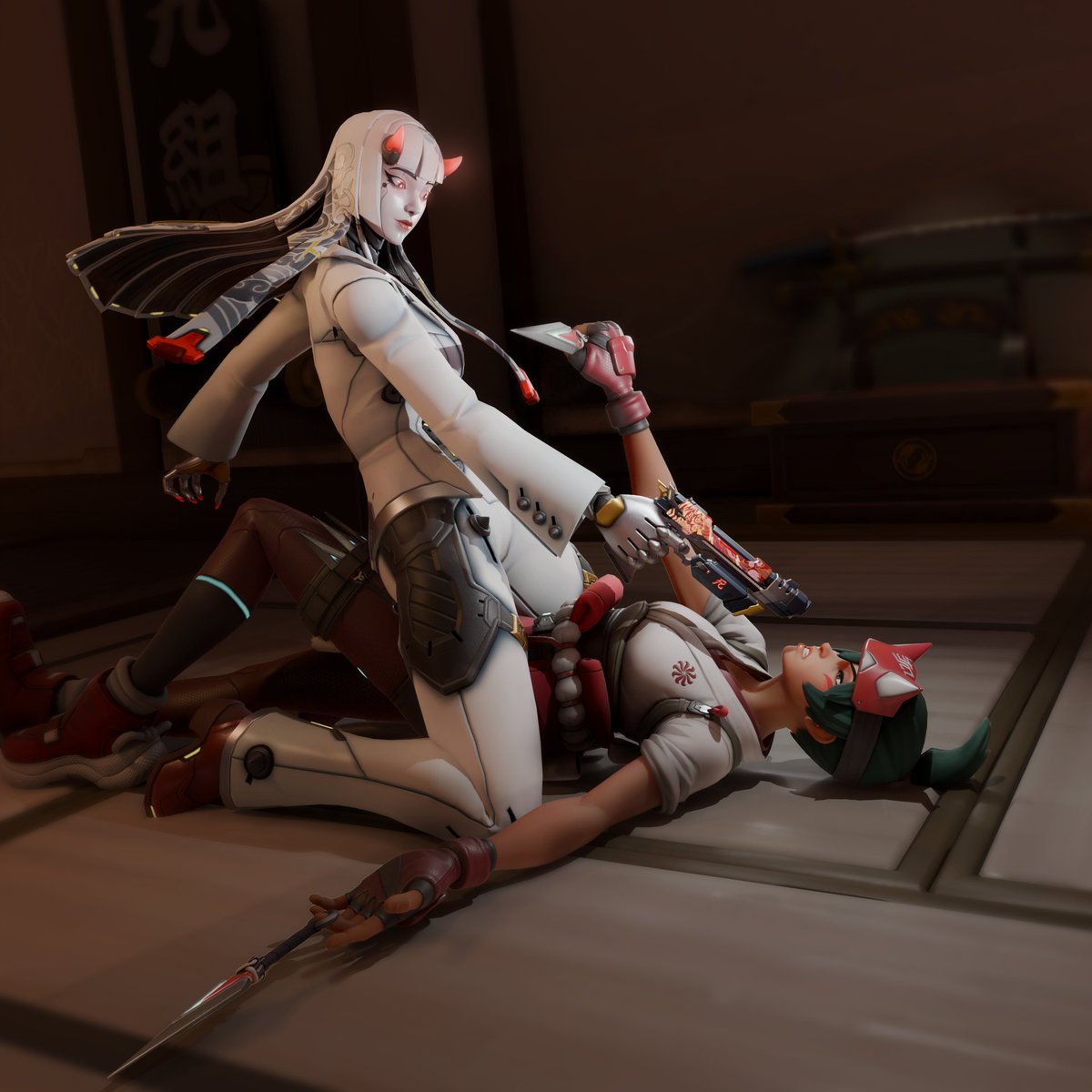 Kiki_3D_'s tweet photo. The tiger has caught the little fox 🐯🦊
#Kiriko #Shion #Overwatch #Cyberfox https://t.co/ikGemgIVWB