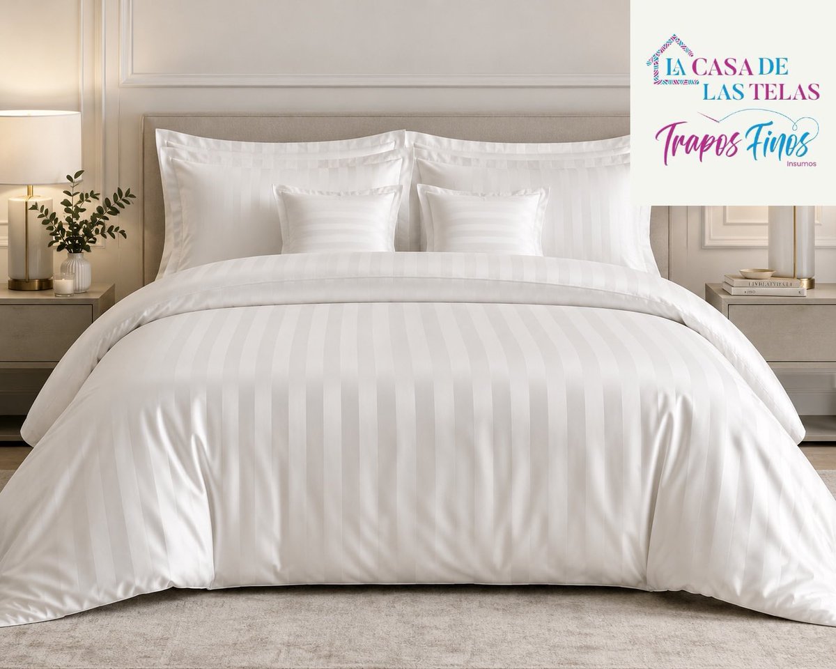 TraposFinos2's tweet photo. ✨Renueva tus espacios con nuestra exclusiva tela PERCAL LABRADO A RAYAS, ideal para la confección de juegos de sábanas y fundas de duvet con acabado tipo hotel ⭐️⭐️⭐️⭐️⭐️

🛏️ Características:
✔ Percal labrado a rayas
✔ 50% algodón – 50% poliéster
✔ Ancho: 2,80 m https://t.co/FmkR02oKWo