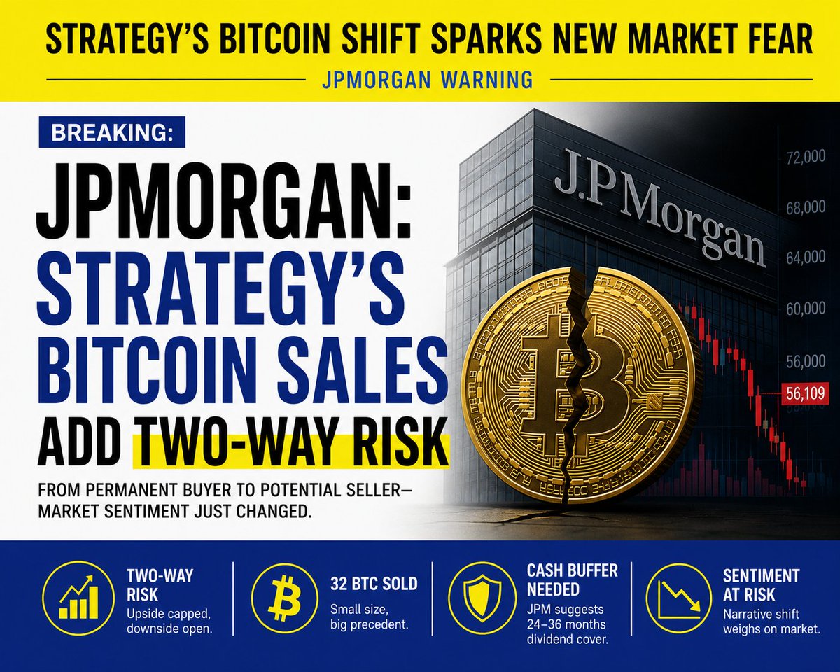 MVPulse1's tweet photo. JPMorgan warns Strategy's new Bitcoin sale policy adds two way market risk. While only 32 BTC were sold, Strategy's cash reserve covers just 17 months of obligations below JPMorgan's recommended 24–36 months. A stronger cash buffer could reduce future Bitcoin sales and
$Mstr $btc https://t.co/oQzYgUf40T