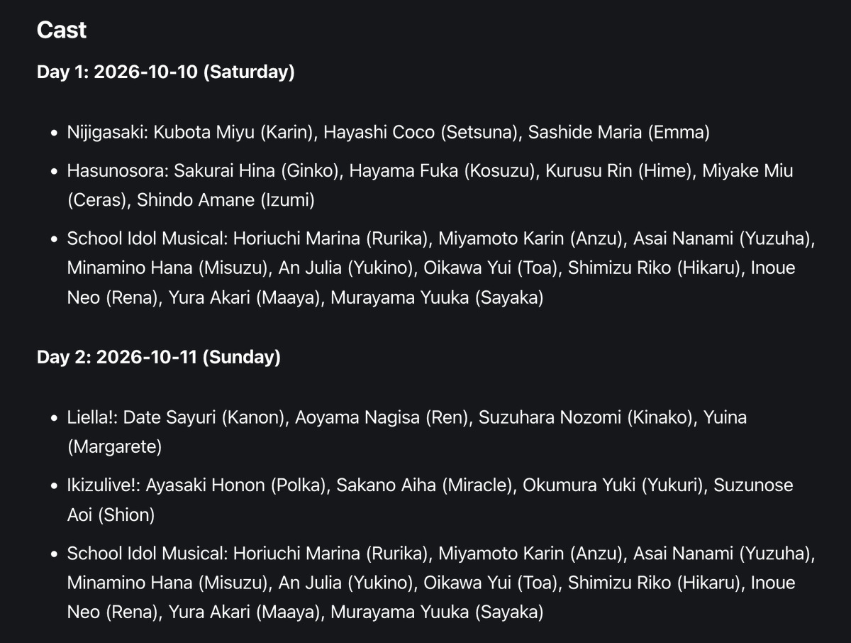 loveliveevents's tweet photo. 【15th Anniversary Love Live! Fest Kickoff FILM LIVE】
Ahead of the main event, this will feature a screening of past concert footage, as well as talk from cast members of
- Oct 10: Nijigasaki, Hasunosora, Musical
- Oct 11: Liella!, Ikizulive!, Musical

https://t.co/aOlDwsyByI https://t.co/KcmhCfNjjA