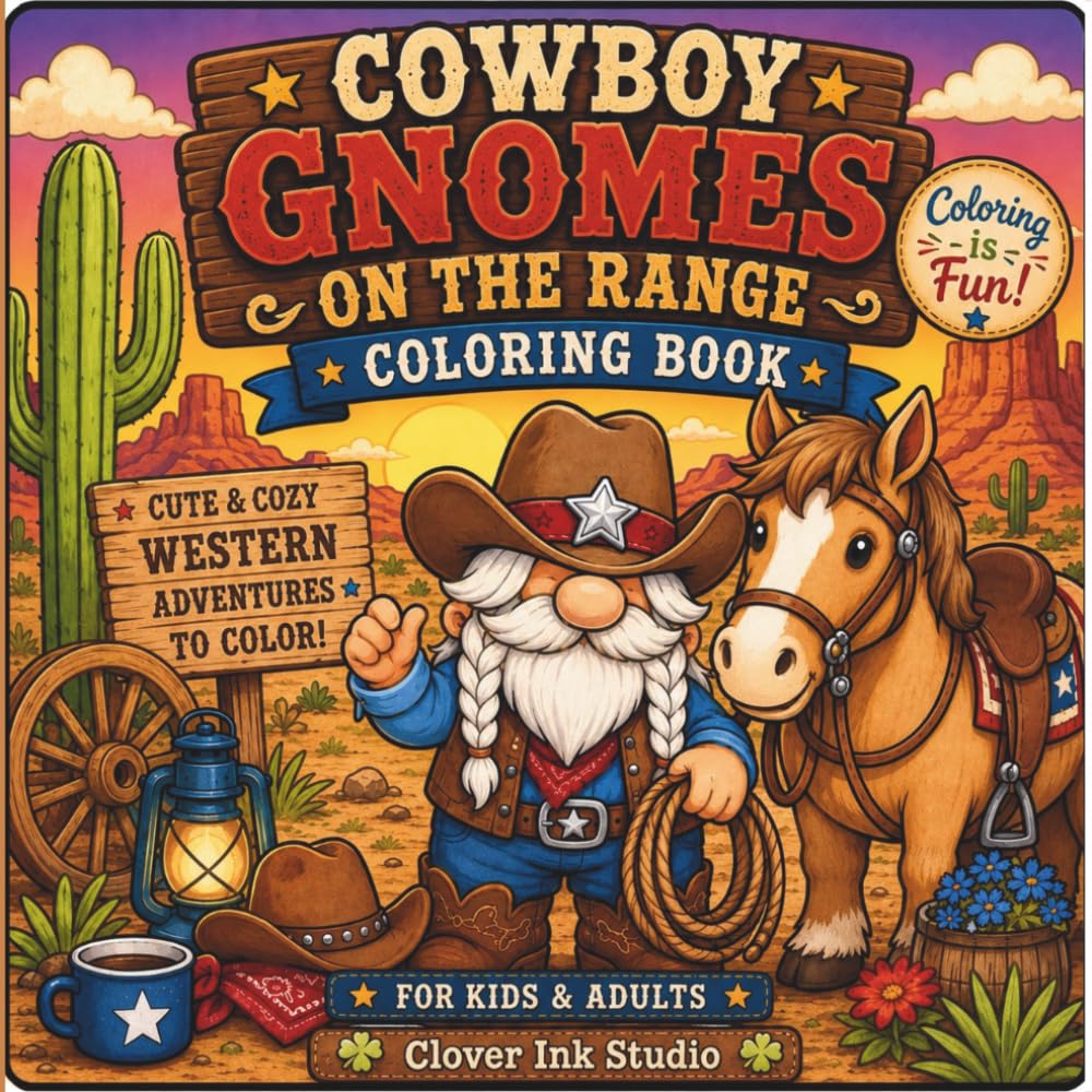 DennisLubrano's tweet photo. NEW COLORING BOOK for children and adults
Saddle up for a one-of-a-kind coloring adventure with Cowboy Gnomes on the Range 
Join a cast of charming cowboy gnomes as they explore life in the Old West 
 52 unique western-themed coloring pages
https://t.co/bwQqImMYTt https://t.co/H28QacVPWD