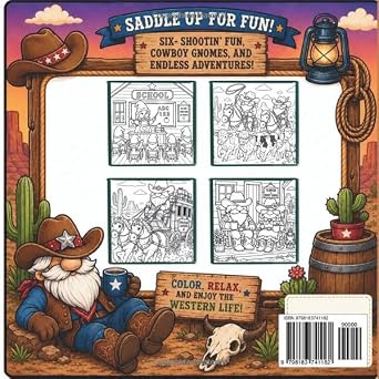 DennisLubrano's tweet photo. NEW COLORING BOOK for children and adults
Saddle up for a one-of-a-kind coloring adventure with Cowboy Gnomes on the Range 
Join a cast of charming cowboy gnomes as they explore life in the Old West 
 52 unique western-themed coloring pages
https://t.co/bwQqImMYTt https://t.co/H28QacVPWD
