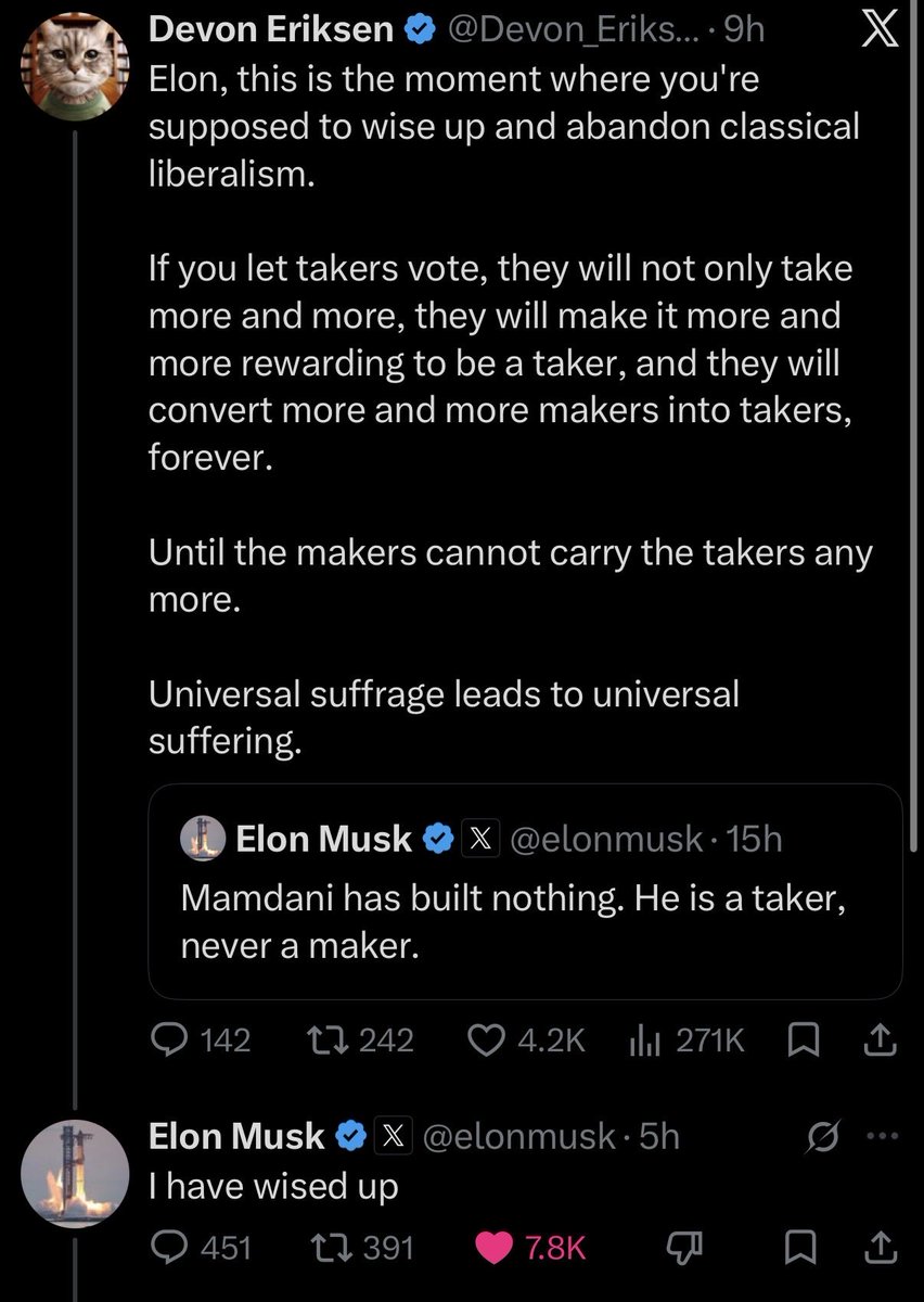 Ciscrusader1's tweet photo. Just eliminate the middle man all together. He is a trillionaire with a rocket company. He can simply sieze a state and crown himself emperor. Fewer people voting is better than everyone voting, but nobody voting is best. Imperium of the stars or bust. https://t.co/NuGF6t64Ve