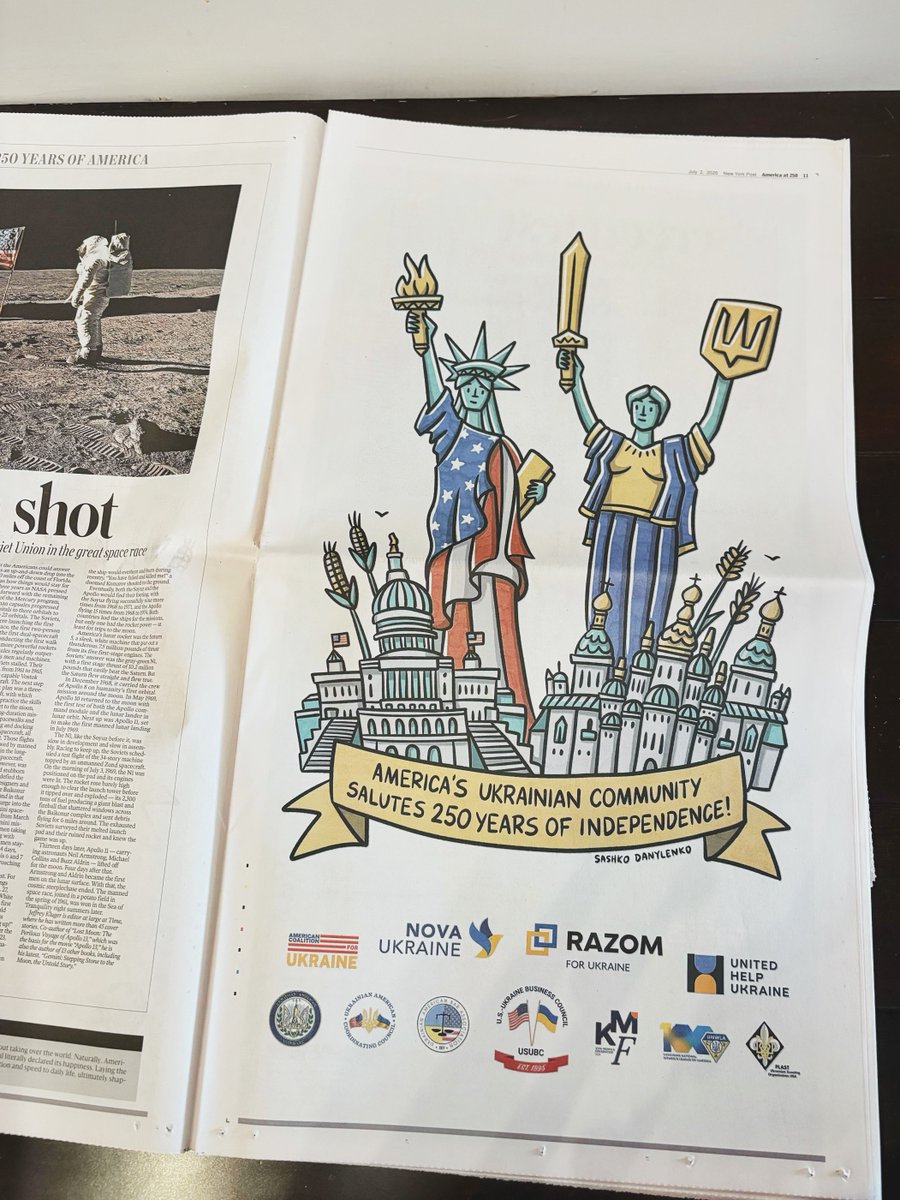 razomforukraine's tweet photo. 🇺🇸🇺🇦 Find it in the special edition of the @nypost: America’s Ukrainian Community Salutes 250 Years of Independence! #Happy250

Art: Sashko Danylenko https://t.co/HV9bsLWpyQ