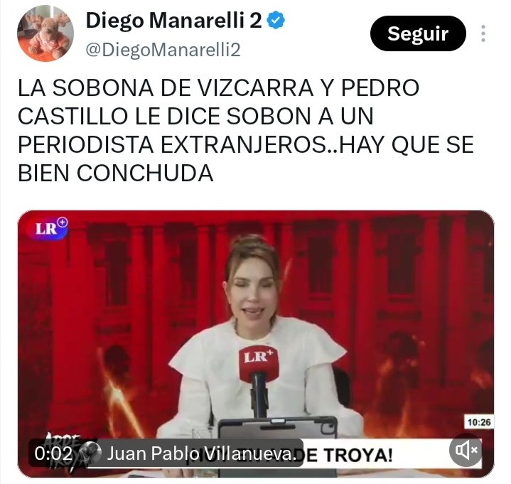 Flo3629Flores's tweet photo. QUE TAL C0NCHA LA DE ESTA MERMELERA PARA DECIRLE SOBÓN AL PERIODISTA CUBANO QUE ENTREVISTÓ A KEIKO !!!
DESPUÉS DE HABERLE SOBADO EL VOHUE A VIZCARRA Y HABERLE SOPLADO LA FLAUTA A CASTILLO !!!
#eleccionesperú2026 #keikofujimori #IzquierdaNuncaMás #perudecide https://t.co/z1Oh7up8Cr