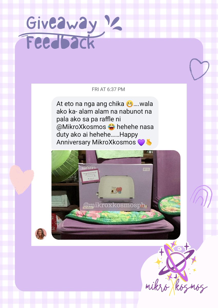 mikroxkosmosph's tweet photo. 8th anniversary giveaway proof of receipt from winners.

*Hindi pa daw muna kukunin nung iba prizes nila.*

#mikroXproofs
#mikroXfeedbacks https://t.co/aTNd8OJt44