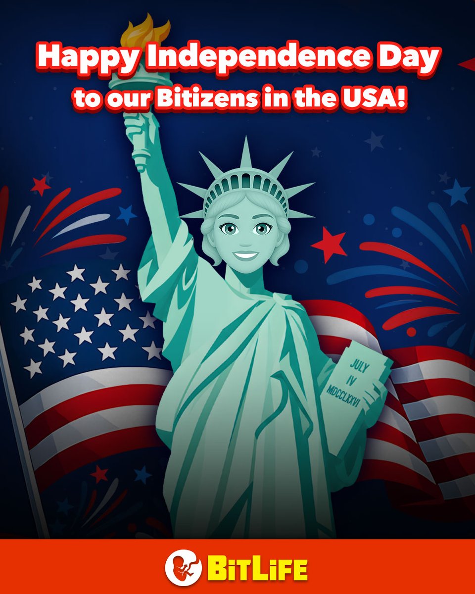 BitLifeApp's tweet photo. Hope your day is full of fireworks, cookouts, and absolutely zero consequences. 🇺🇸🎆 https://t.co/ATk0LOb1w2