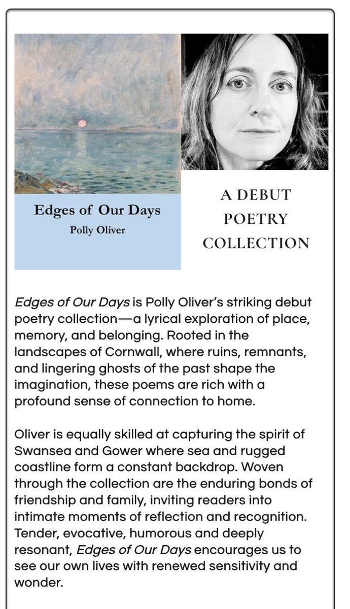 blackboughpoems's tweet photo. Get one of the #poetry collections of the summer - Polly Oliver’s ‘Edges of Our Days’. 

https://t.co/quIjc8M3Lk

#poetry #poetrylovers #poets #books https://t.co/MLnzp3MrkQ