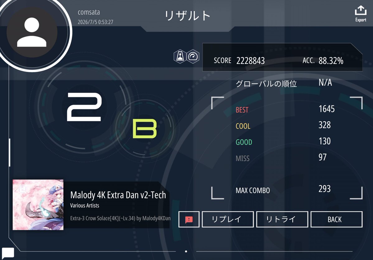 comsata_malody's tweet photo. 1.2倍でやるとv2ex3techのヤバさが際立つな https://t.co/QRNh9GGnni