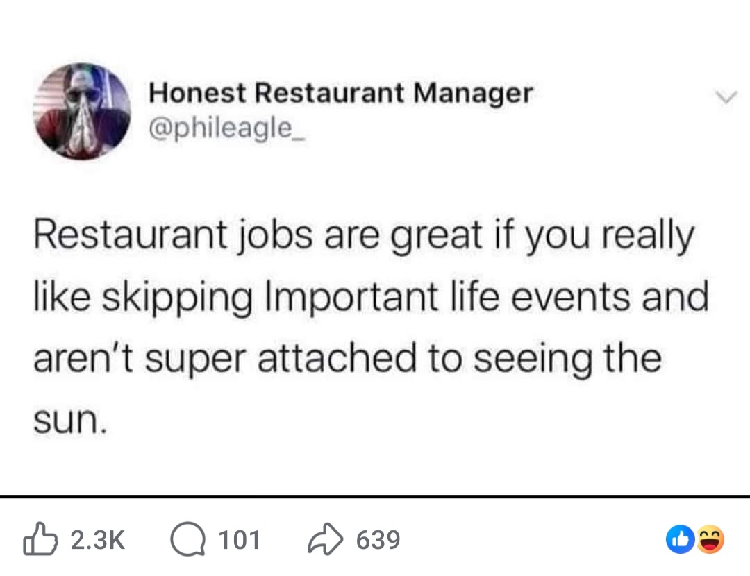CookElite_com's tweet photo. Vitamin D deficiency but make it a career path 🕶️

Restaurant hours are built differently: birthdays become 

"I'll see the cake in photos," and your circadian rhythm files for divorce. The industry doesn't clock out for holidays — it just clocks in harder.

What's the wildest thing you've missed for a shift? 🍕