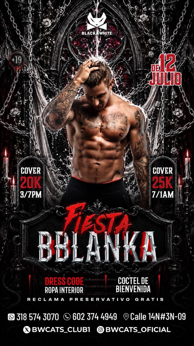 BWcats_Club1's tweet photo. 🔥 JULIO EN BLACK &amp; WHITE 🔥

❤️ 11 de julio – FUEGO
Donde las miradas encienden la noche y la tentación no conoce límites.

🤍 12 de julio – FIESTA BLANCA
Viste lo justo... o deja que la noche haga el resto. https://t.co/HYoDISpw05