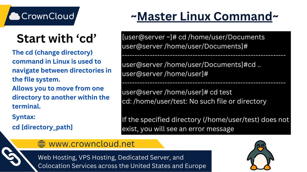 crownclouds's tweet photo. #Linux #Command :: #cd
Change directories effortlessly, move through the filesystem with ease, and boost your command-line productivity.
CommandLine #Terminal #CLI #OpenSource #SysAdmin #DevOps #LinuxAdmin #ServerAdmin #Ubuntu #Debian #RHEL #TechTips https://t.co/qA7fRUJuM7