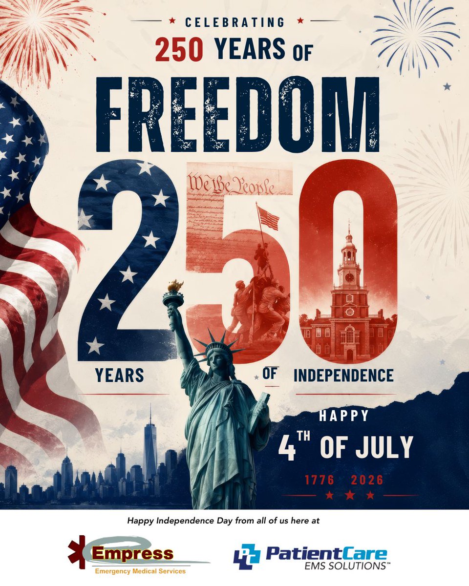 EmpressEMS's tweet photo. Happy 250th Independence Day from all of us here at Empress/PatientCare! https://t.co/2m40s8s3Hf