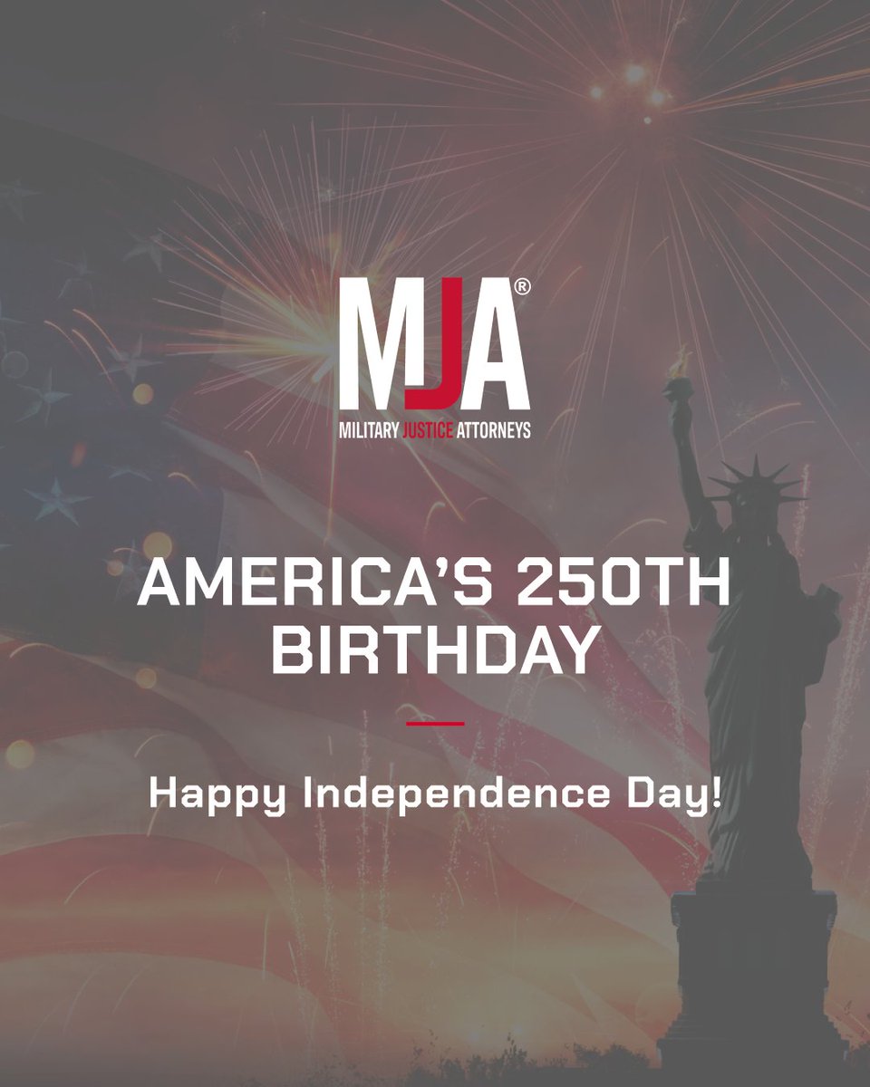 HealyLawGroup's tweet photo. Happy 250th Birthday, America. There is no greater honor than living in the land of the free. From all of us at Military Justice Attorneys, wishing you a safe and joyful Fourth of July. Here's to 250 more years of life, liberty, and the pursuit of happiness. https://t.co/leUwgq2x4B