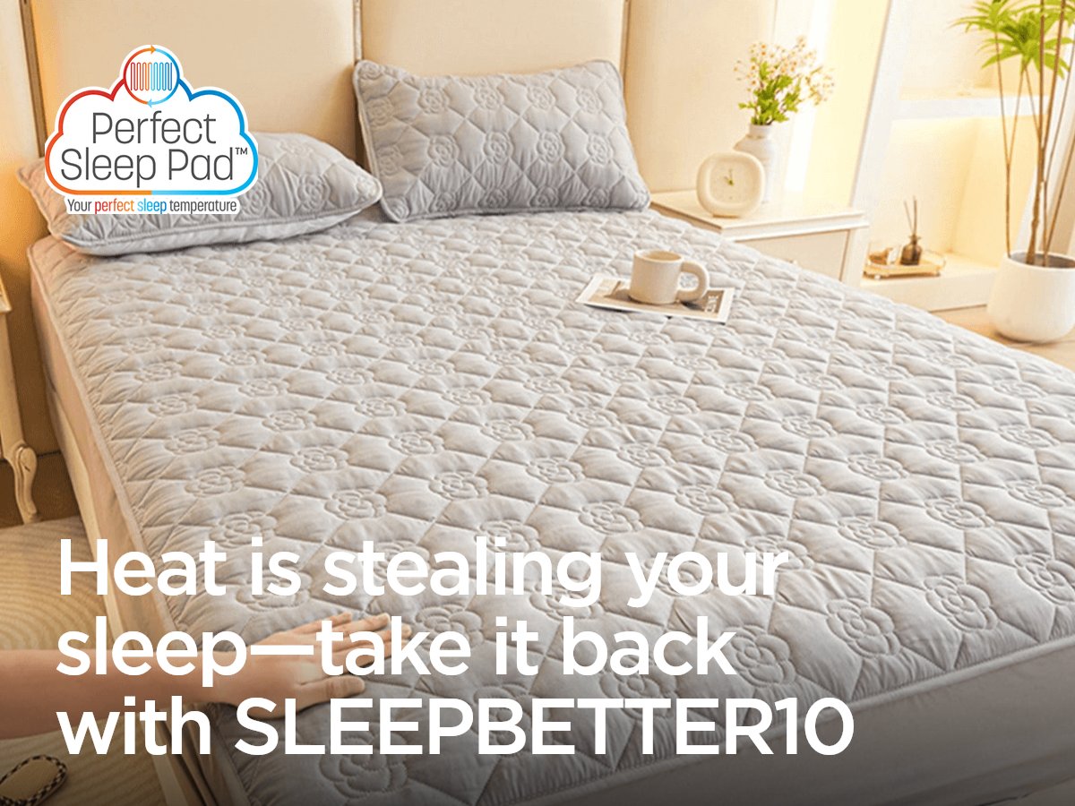 PerfectSleepPad's tweet photo. You’re not imagining it. Long sunny days can leave your body warmer at night, and that can make sleep feel harder. Perfect Sleep Pad helps you cool down and rest easier. Use code SLEEPBETTER10 today!

Learn More https://t.co/DXnecs637A #BetterSleep #DeepSleep #SleepSolutions https://t.co/srQII239VM