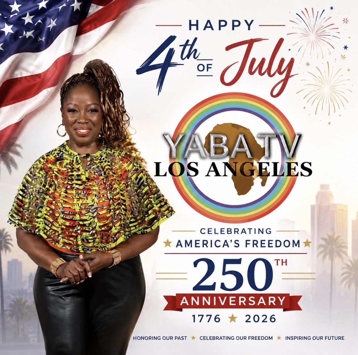 tv_yaba's tweet photo. 🇺🇸✨ Happy 4th of July from YABA TV Los Angeles! Today we celebrate 250 years of American Independence—a milestone that honors the courage.

🔗 Learn more and watch our programming: https://t.co/ebAbF94gYl

#Happy4thOfJuly #FourthOfJuly #IndependenceDay #America250 #America250th https://t.co/iVoAEctdaq
