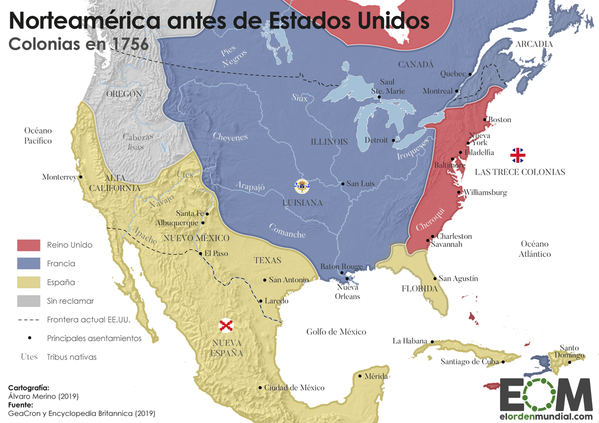 elOrdenMundial's tweet photo. 🗺️Antes de EEUU también había una Norteamérica.

Pero colonial. 

Así se repartían la región España, Francia y el Reino Unido a mediados del siglo XVIII 👇
https://t.co/kQEhXALfuJ https://t.co/URaypjcKOD