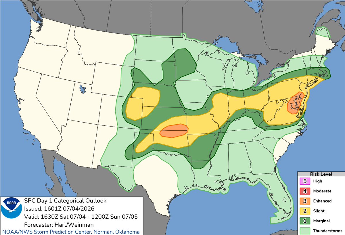 NWSSPC's tweet photo. 11:03am CDT #SPC Day1 Outlook Enhanced Risk: across portions of the Mid-Atlantic as well as across portions of southern Kansas and northern Oklahoma https://t.co/TgJgC6cj9Y https://t.co/pg8dvt6d3s