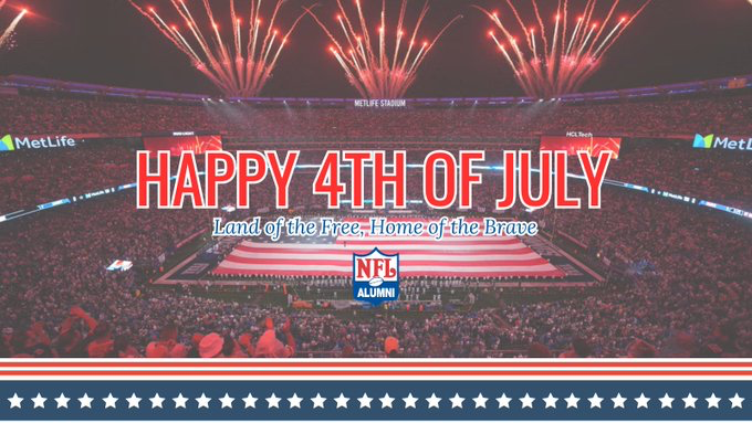 NFLAlumni's tweet photo. Wishing everyone a safe and spirited 4th of July! Today, we celebrate freedom, family, and the enduring spirit of America. Happy 250! https://t.co/uVIkS8vYqM