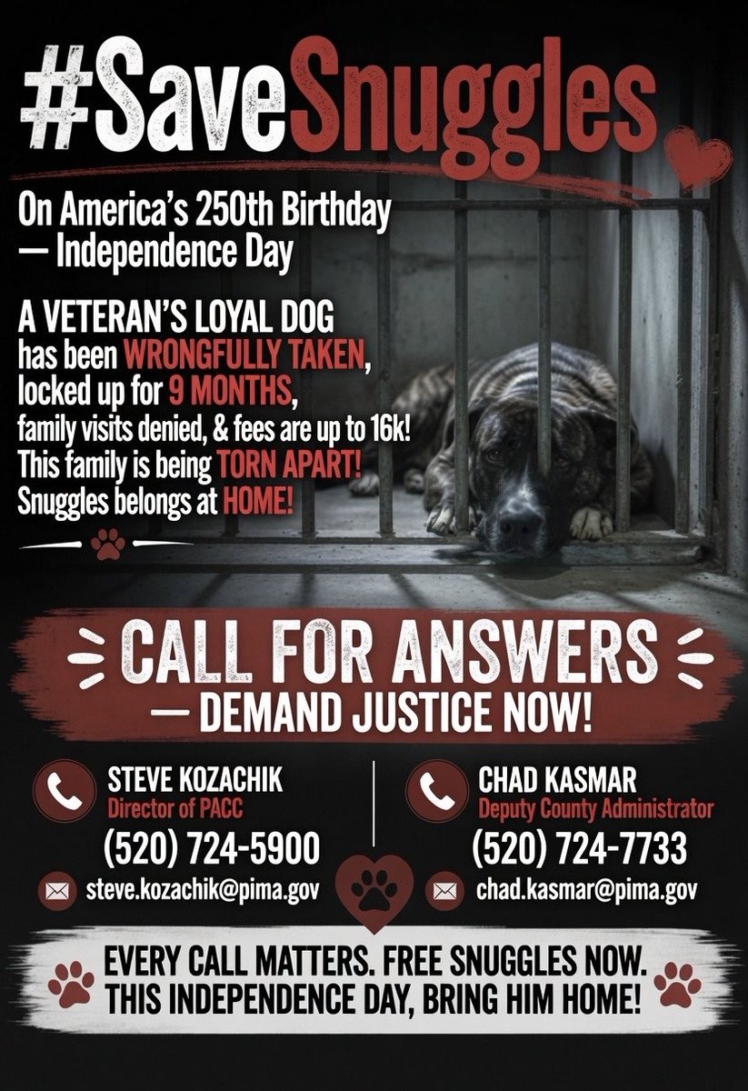 mistclance's tweet photo. On this Independence Day, a dog named Snuggles is confined to a cell for 9months, no family visits, confused, lonely, &amp; the Shelter refuses to provide updates to the family 😡 
This should be a Happy 4th for this family, but NO Freedom for this dog. 
EVIL!! 
#SaveSnugglesNow https://t.co/qlboGnHknM
