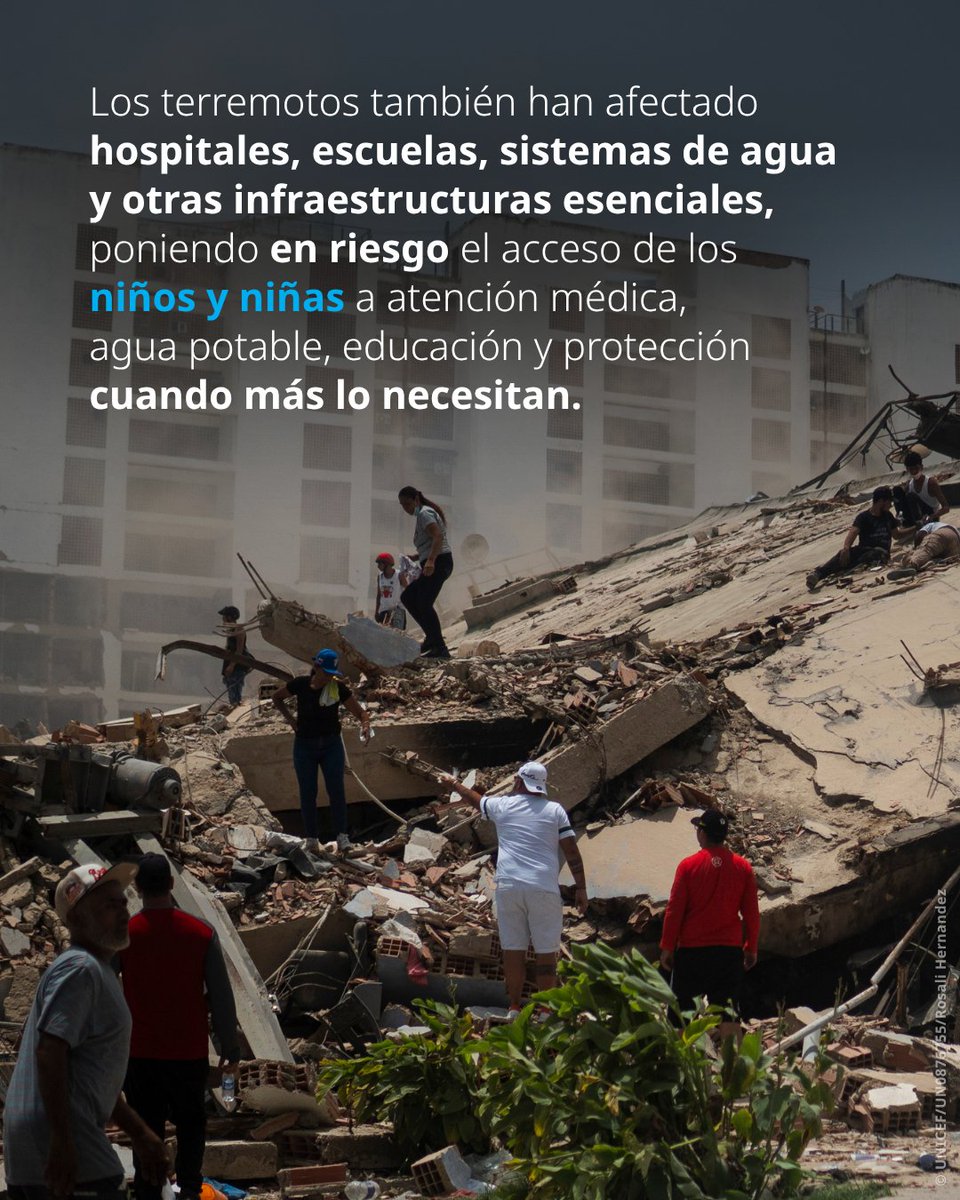 unicefecuador's tweet photo. 🚨 Miles de niños y niñas en Venezuela enfrentan hoy una realidad muy distinta.
Tras los terremotos, muchos han perdido sus hogares y el acceso a servicios esenciales.
👉👉 Desliza para conocer el impacto de esta emergencia en la infancia y cómo está respondiendo UNICEF.

Ayúdanos a llegar a más niños y niñas.💙 Dona en https://t.co/RwnOPRzMqL o llamando al 1800 500 100.