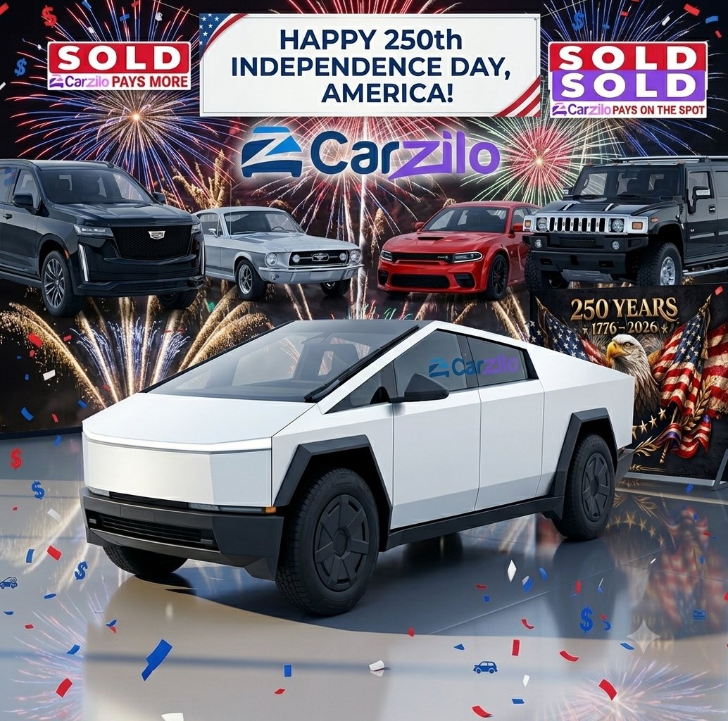 carzilo's tweet photo. 🇺🇸 Happy 250th Independence Day, America! 🇺🇸
Today marks a historic milestone—250 years of freedom and innovation! From timeless classics like the ’67 Mustang to the futuristic Tesla Cybertruck, American car culture is built on pure independence.
To celebrate this monumental, Carzilo is giving you independence from traditional car selling headaches. Skip the lowball offers—experience the freedom of selling your vehicle entirely on your own terms.
💵 Get top cash on the spot TODAY! ✨ Zero hidden fees. Maximum value. 🚗 We buy all cars, trucks, and EVs. Let’s celebrate a quarter-millennium of liberty by driving forward together. Visit https://t.co/S9SHJ1KG4c right now to unlock your special anniversary valuation. Happy 4th of July! 🎆