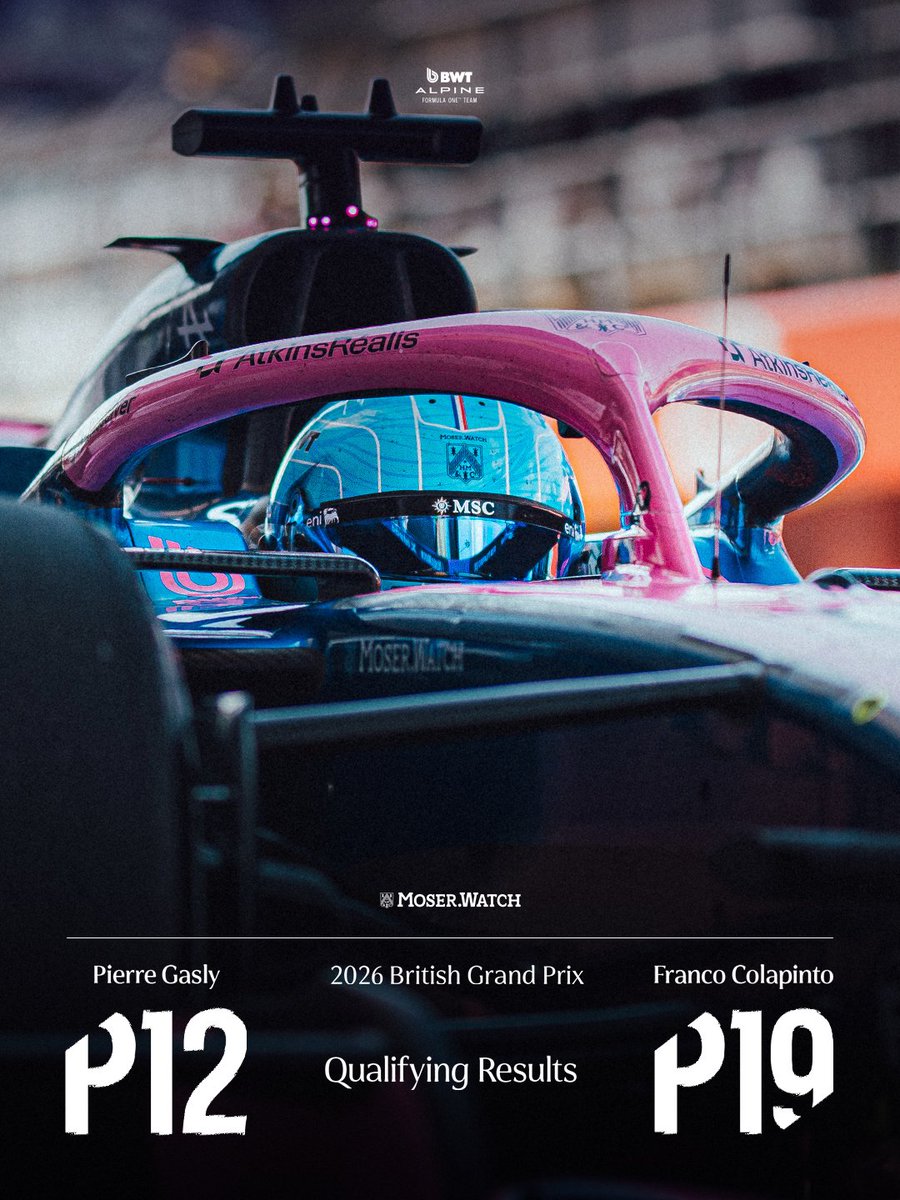 AlpineF1Team's tweet photo. P12 and P19 in #BritishGP Qualifying. https://t.co/wVgcYuw1cy
