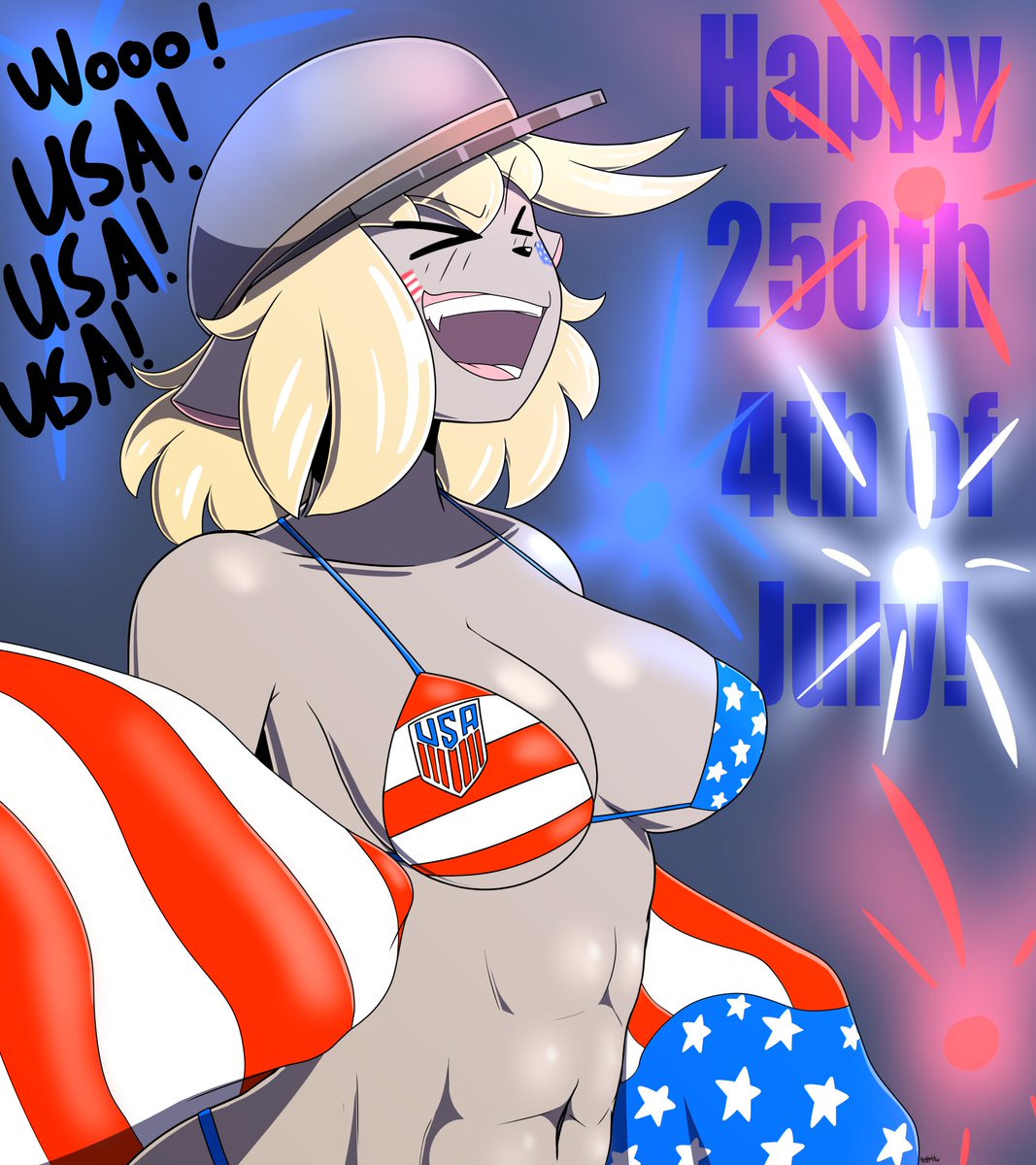 H0wSplendid's tweet photo. Happy 250th 4th of July, everyone! Sonia seems to be having a great time. Hope you do too! ^^ 🇺🇸 https://t.co/DFYbN4cyeb