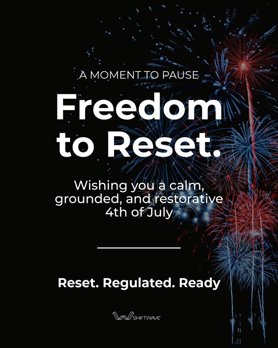 shiftwavepro's tweet photo. Some holidays are full of energy.

Sound. Movement. Celebration.

Sometimes the greatest freedom is having a way to come back to yourself amidst it all.

Grounded. Present. Calm yet alert. Relaxed yet ready.

Wishing everyone a restorative and meaningful 4th of July. 🇺🇸

#Shiftwave #AutonomicRenewal #ResetRegulatedReady #NervousSystemRegulation #RecoverySupport #CalmYetAlert #EverydayRegulation