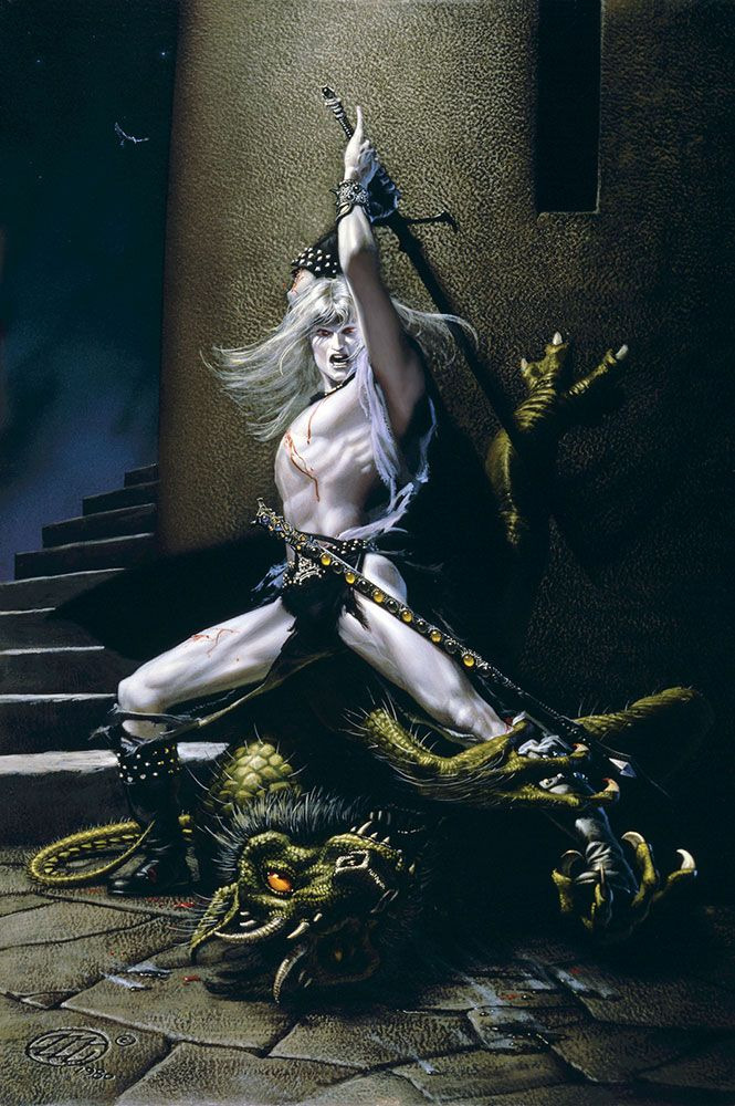 belllmonts's tweet photo. modern fantasy art that depicts elric as some kind of gigachad never feels right to me especially when that inbred anemic is arching his back at every opportunity https://t.co/R2OoRHPQO4