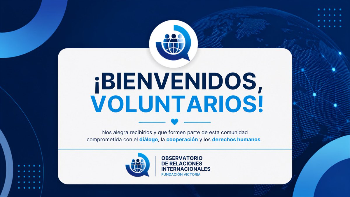 Observatorio_FV's tweet photo. 🎉 ¡Bienvenidos al Observatorio de Relaciones Internacionales!

Con mucha alegría damos la bienvenida a quienes comienzan esta nueva etapa como voluntarios de nuestra organización. https://t.co/e9ZBpjtIxe